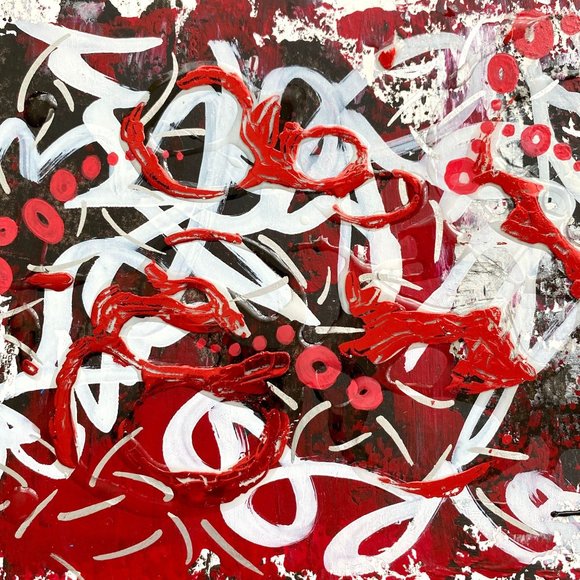 Red with Graffiti - Original Wall Art Handmade Mixed Media Painting 8"x10" - Picture 3 of 6